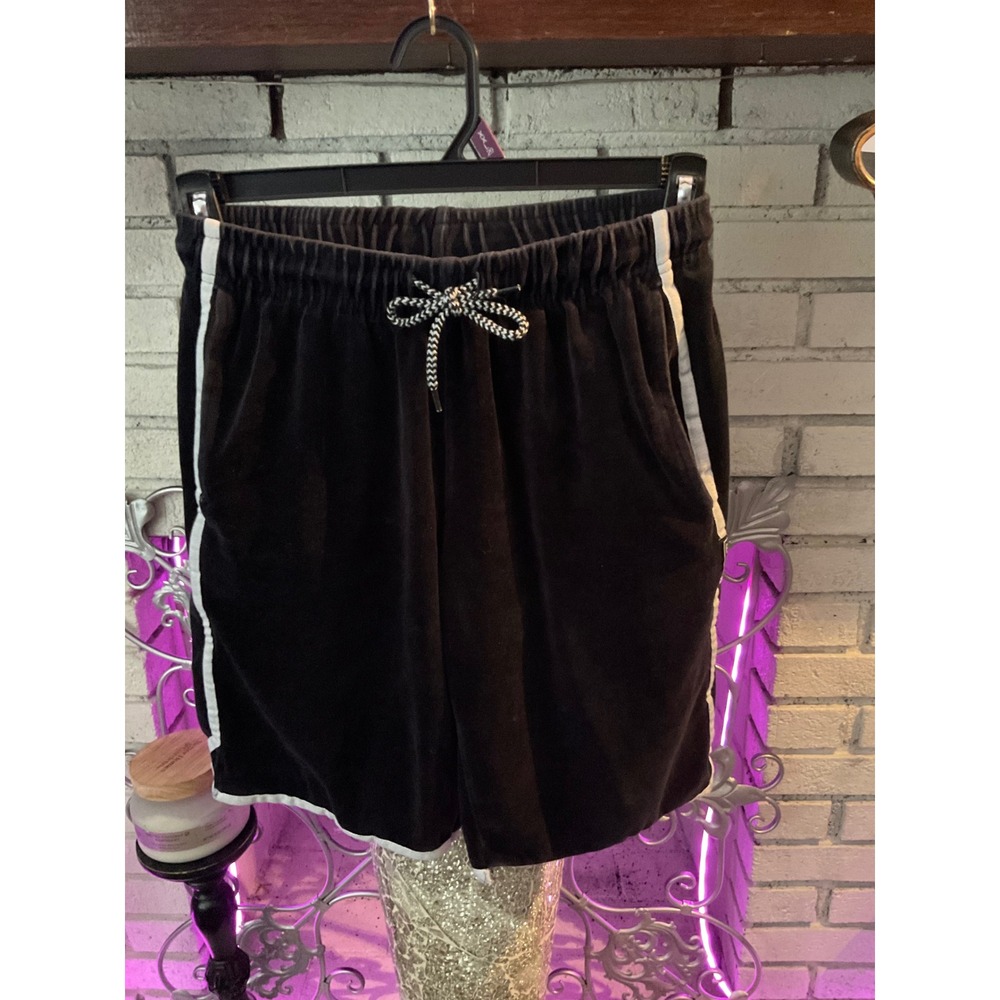BKX Ricky Singh Mens Black Velour Shorts White Side Stripe Athletic Lounge Large